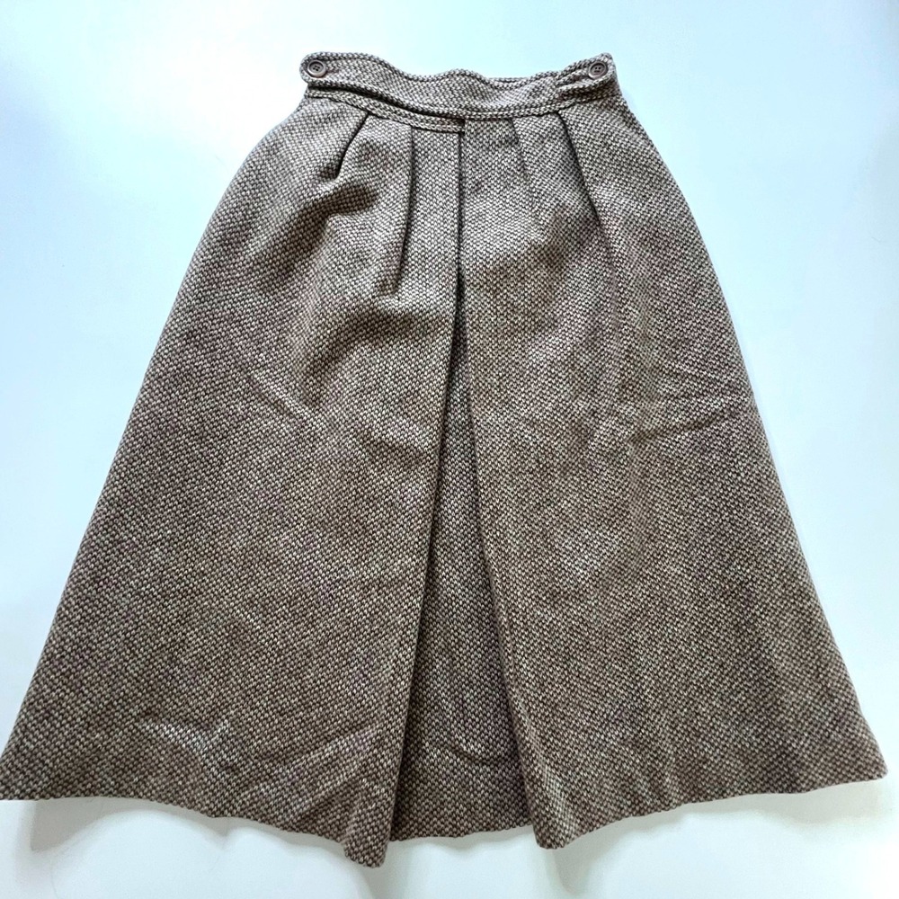Vintage Cottage Tailor Brown Tweed Midi Skirt Womens Size 8 Dark Academia Retro